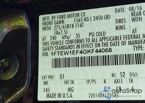 2016 Ford F-150 Xlt from USA, damaged, VIN 1FTEW1EF4GKF44068